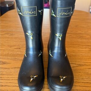 Joules Black Bee Print Rain Boots Size 9